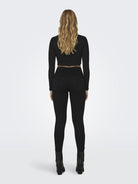 ONLY Mindy Long Sleeve Rib Top in Black back model view