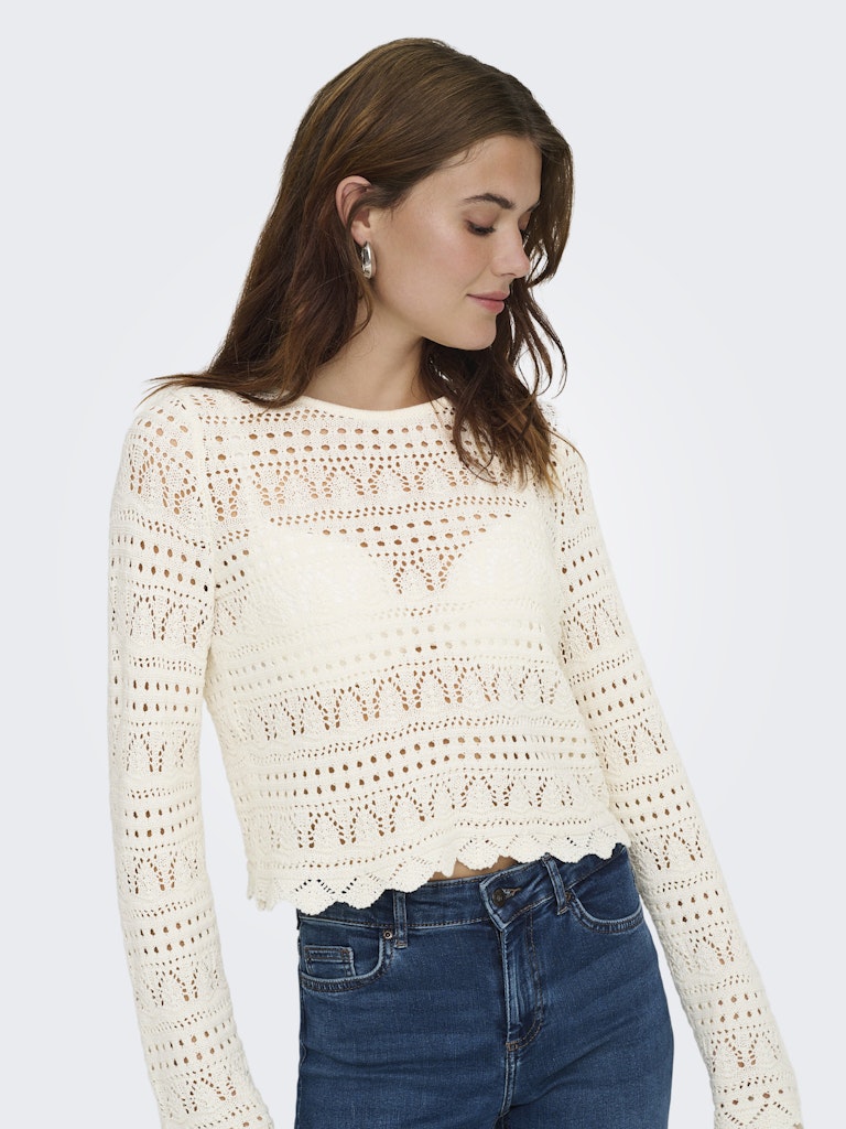 ONLY Elke Life Pullover Knit in Birch open knit pattern