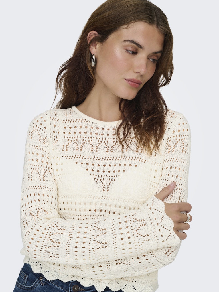 ONLY Elke Life Pullover Knit in Birch open knit pattern