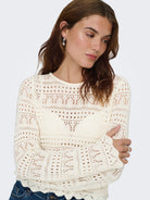 ONLY Elke Life Pullover Knit in Birch open knit pattern
