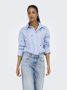 ONLY Oregon Zeidi Long Sleeve Bow Shirt - Serenity -  front model view