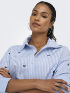 ONLY Oregon Zeidi Long Sleeve Bow Shirt - Serenity - Close Up View