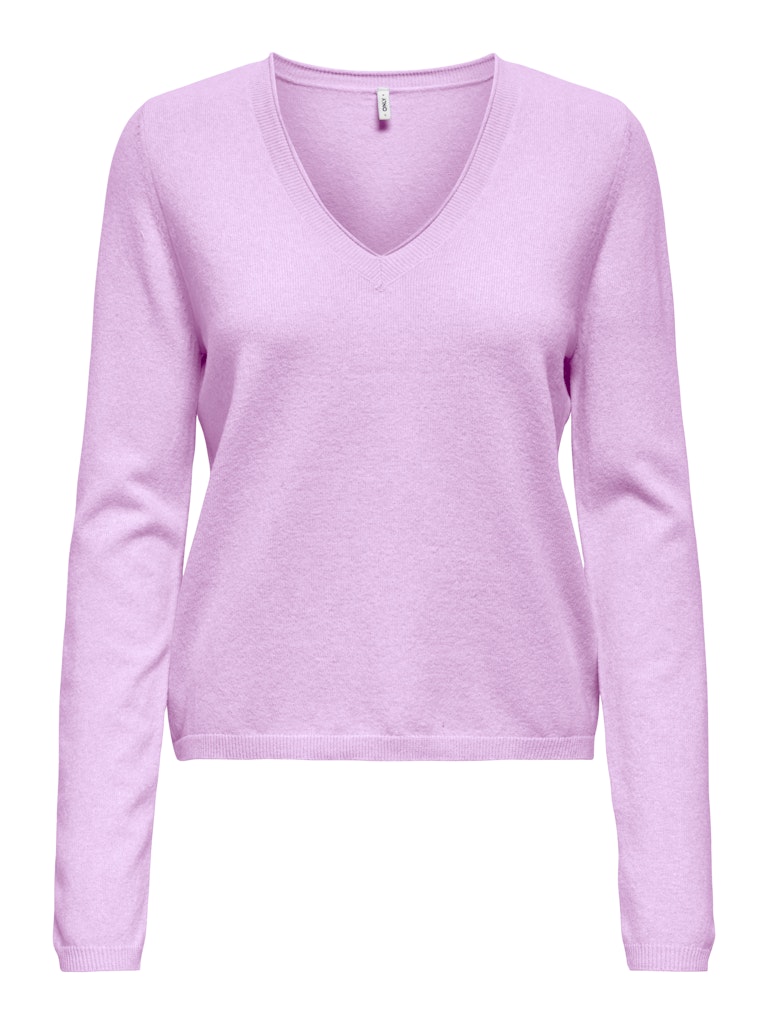 ONLY Loyal V-neck Pullo Knit-super pink melange sweater front view