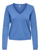 ONLY Loyal Long Sleeve V-neck Pullo Knit - Ultramarine Melange Ultramarine Melange flat front view