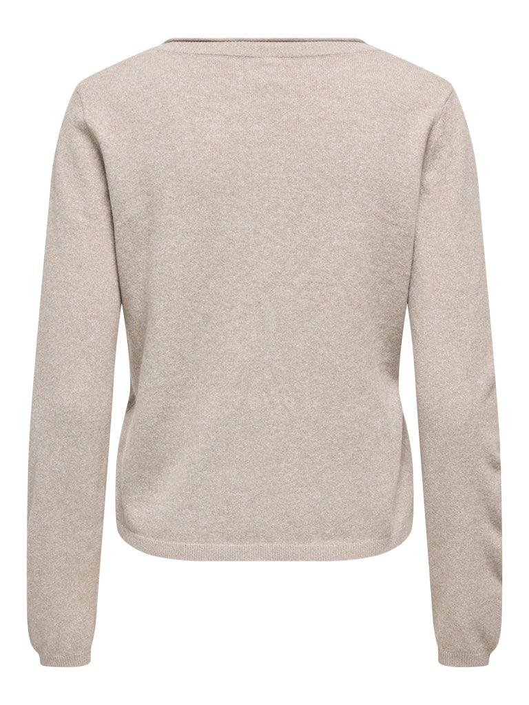 ONLY Loyal v-neck Pullover Knit in Beige Melange back view