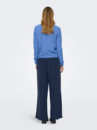 ONLY Loyal Long Sleeve V-neck Pullo Knit - Ultramarine Melange Ultramarine Melange back view