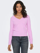 ONLY Loyal V-neck Pullo Knit- Super Pink / Melange Super Pink/Melange front view