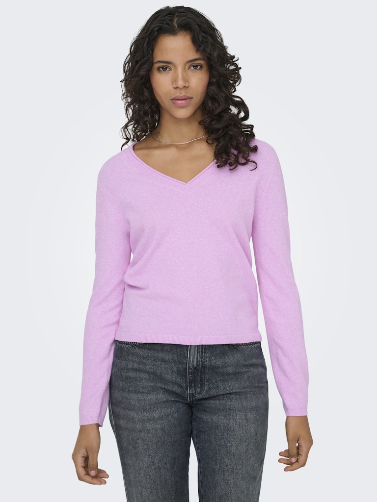 ONLY Loyal V-neck Pullo Knit- Super Pink / Melange Super Pink/Melange front view