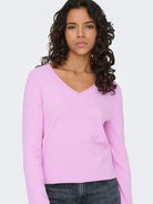 ONLY Loyal V-neck Pullo Knit- Super Pink / Melange Super Pink/Melange detail view