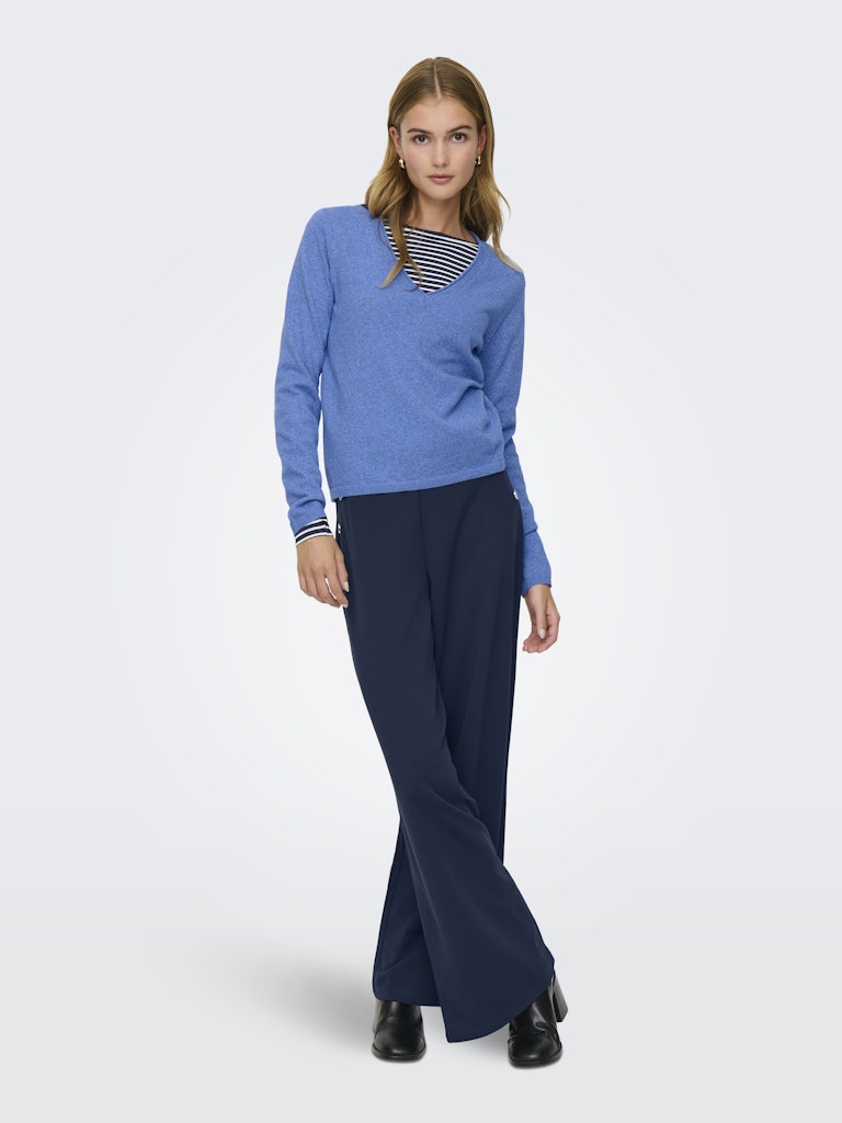 ONLY Loyal V - neck Pullo Knt in Ultramarine Melange full length model view