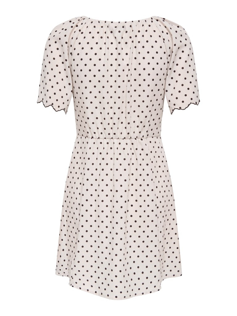 ONLY Emmia Short Sleeve Embroidered Short Dress Print in Pumice Stone DELICIOSO DOT back view