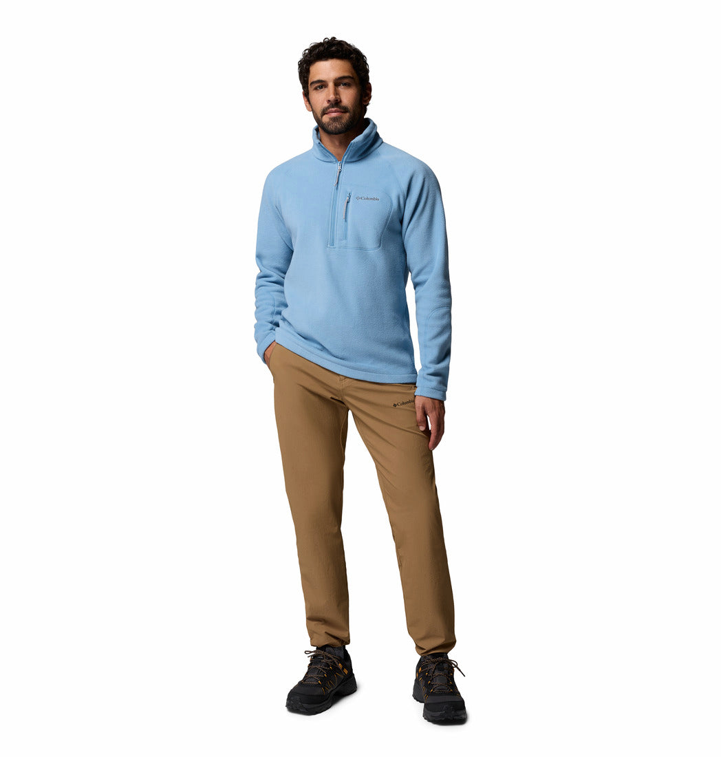 Columbia Fast Trek III half zip fleece in Rainy Day, full - length model view