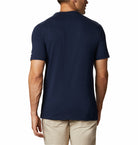 Man wearing a navy blue t-shirt on a white background