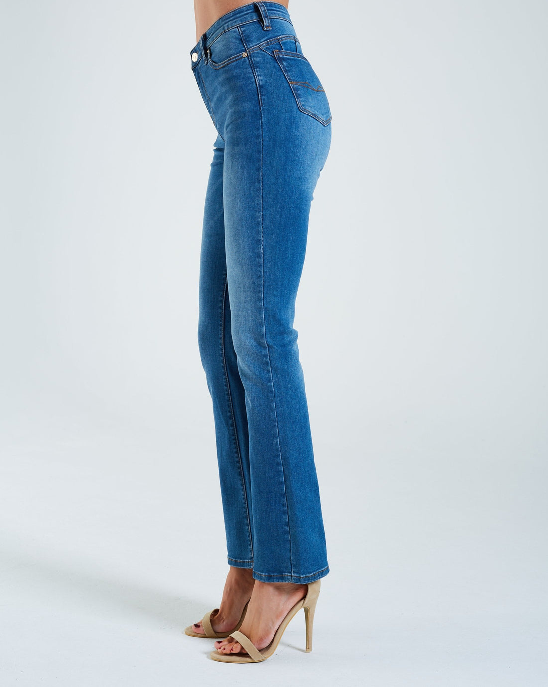 Ladies Gina High Rise Bootleg Jeans - Medium Blue Wash-Side View