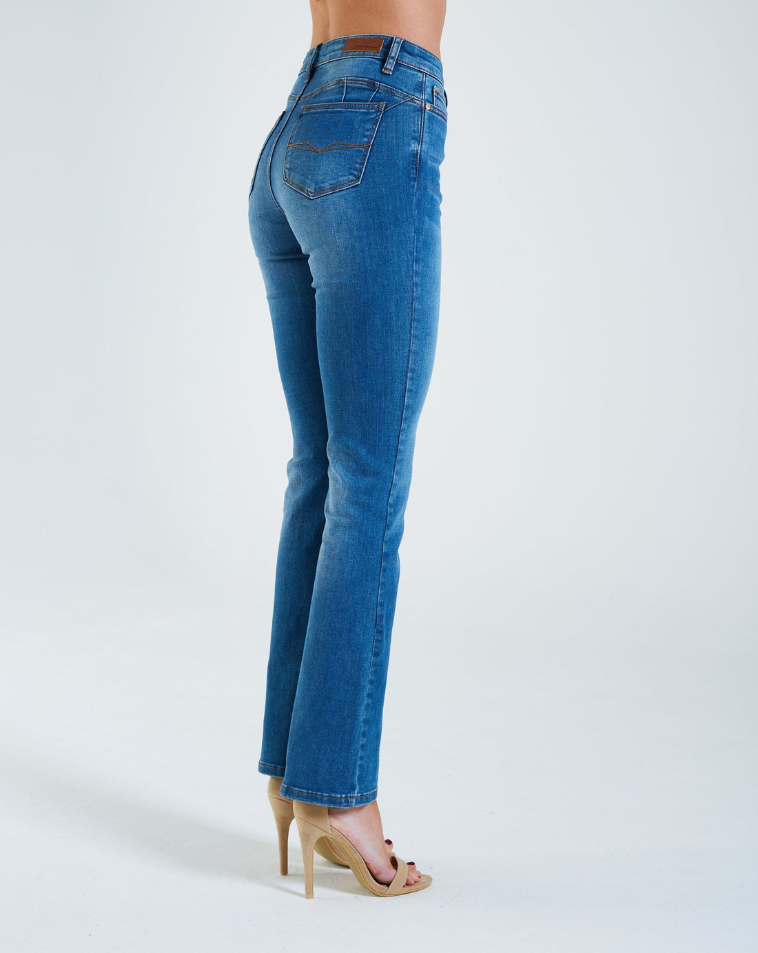 Ladies Gina High Rise Bootleg Jeans - Medium Blue Wash-Back View