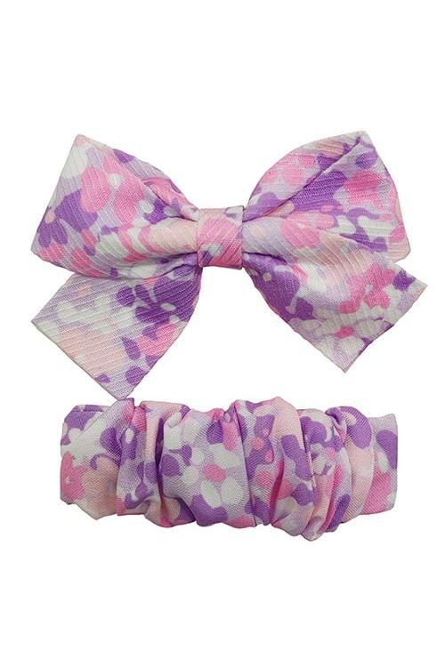 Girl's Purple 2 Pack Flower Clip Set-Front View