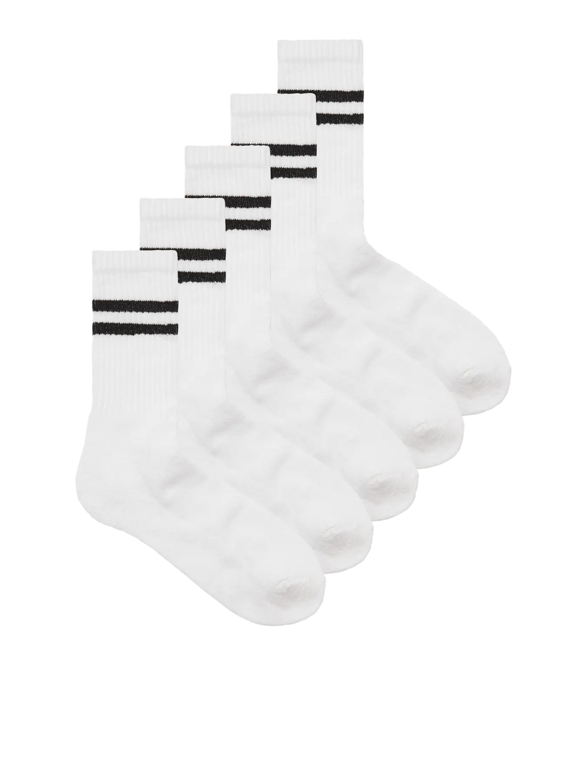 JACK & JONES Regen Sports Socks 5 Pack in White with black stripe group view