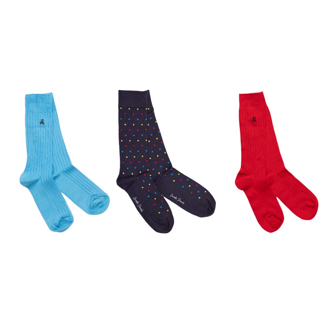 Sock Gift Box - 3 Pairs - Multi Coloured Dots, blue and red