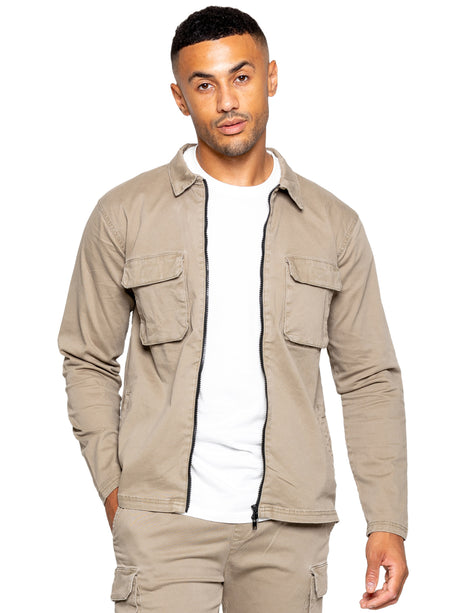 ENZO Nova Beige Cargo Overshirt Jacket Beige front view