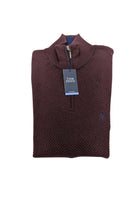 Men'sTom Penn Dark Burgundy 1/4 Zip Knit-Front View with Tom Penn Label