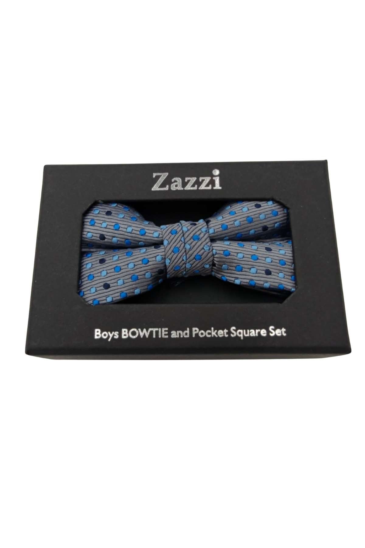 Zazzi Boys Silver/Blue Bow & Pocket Square Silver/Blue front view