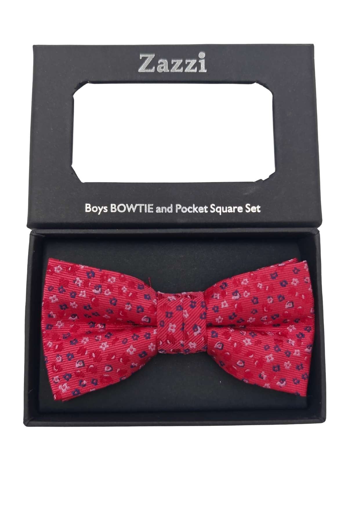 Zazzi Boys Red Floral Bow & Pocket Square Red model front view