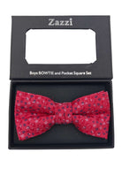 Zazzi Boys Red Floral Bow & Pocket Square Red model front view