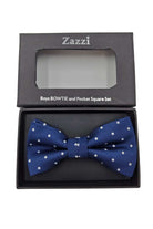 Zazzi Boys Navy Polka Dot Bow & Pocket Square Navy model front view