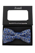 Zazzi Boys Silver / Blue Paisley Bow & Pocket Square Silver/Blue model front view