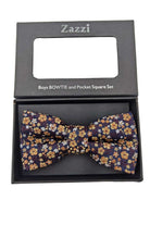 Zazzi Boys Rust/Burgundy Floral Bow & Pocket Square Rust/Burgundy model front view