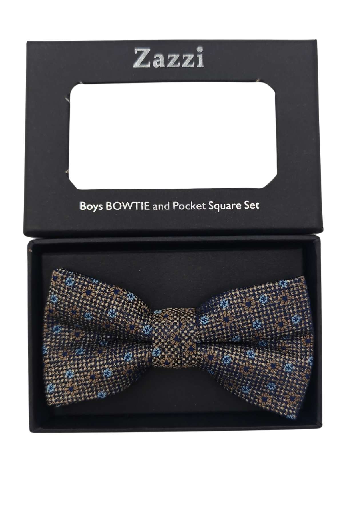 Boys Brown/Blue Bow & Pocket Square-Closer View