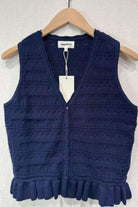 Paris Fashion Navy Embroidered V-Neck Ruffle Top Navy front view