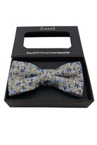 Zazzi Boys Beige / Blue Floral Bow & Pocket Square Beige/Blue model front view