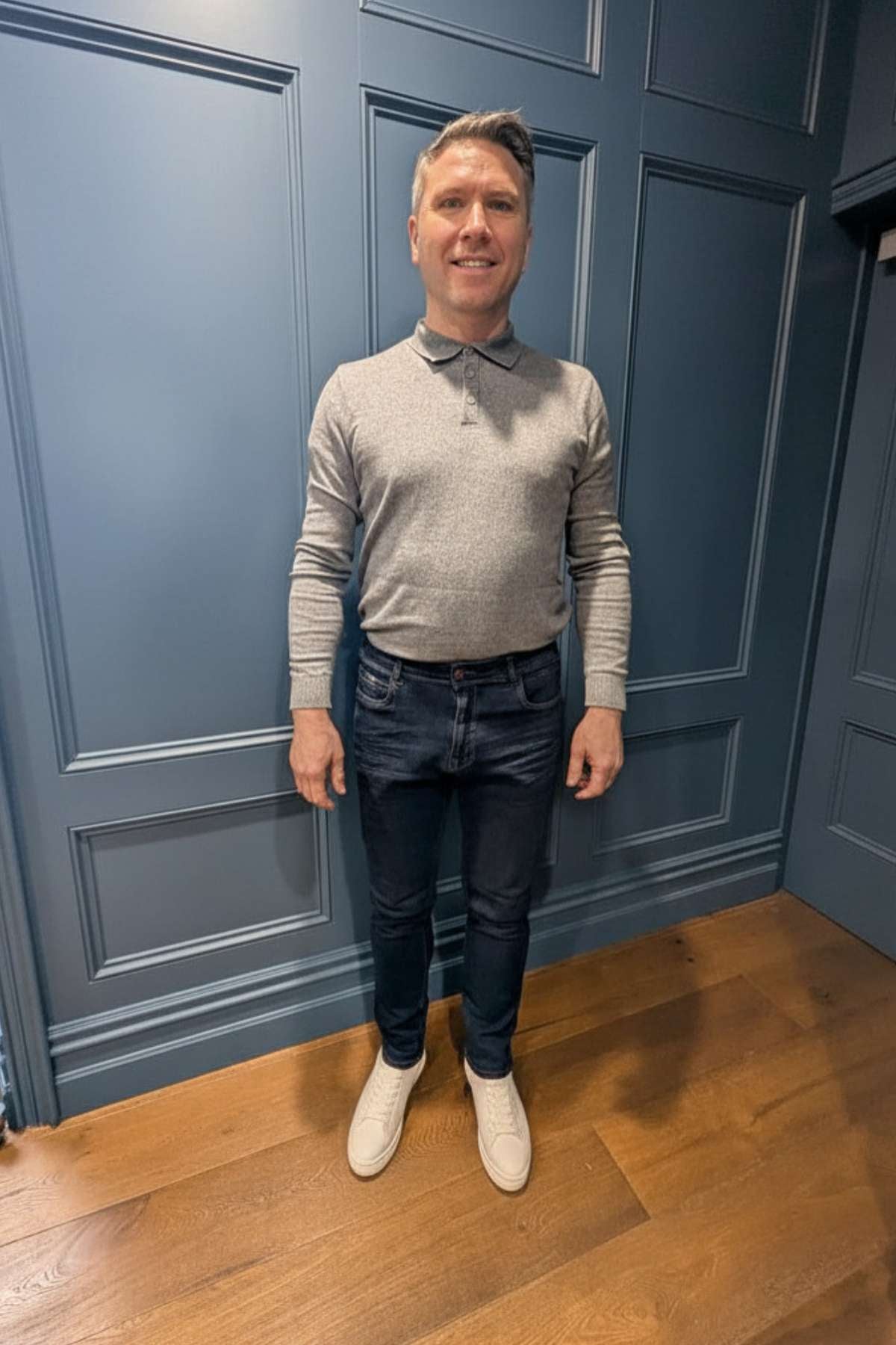 Men's Enzo Dark Stone Wash Jeans-Model Front View