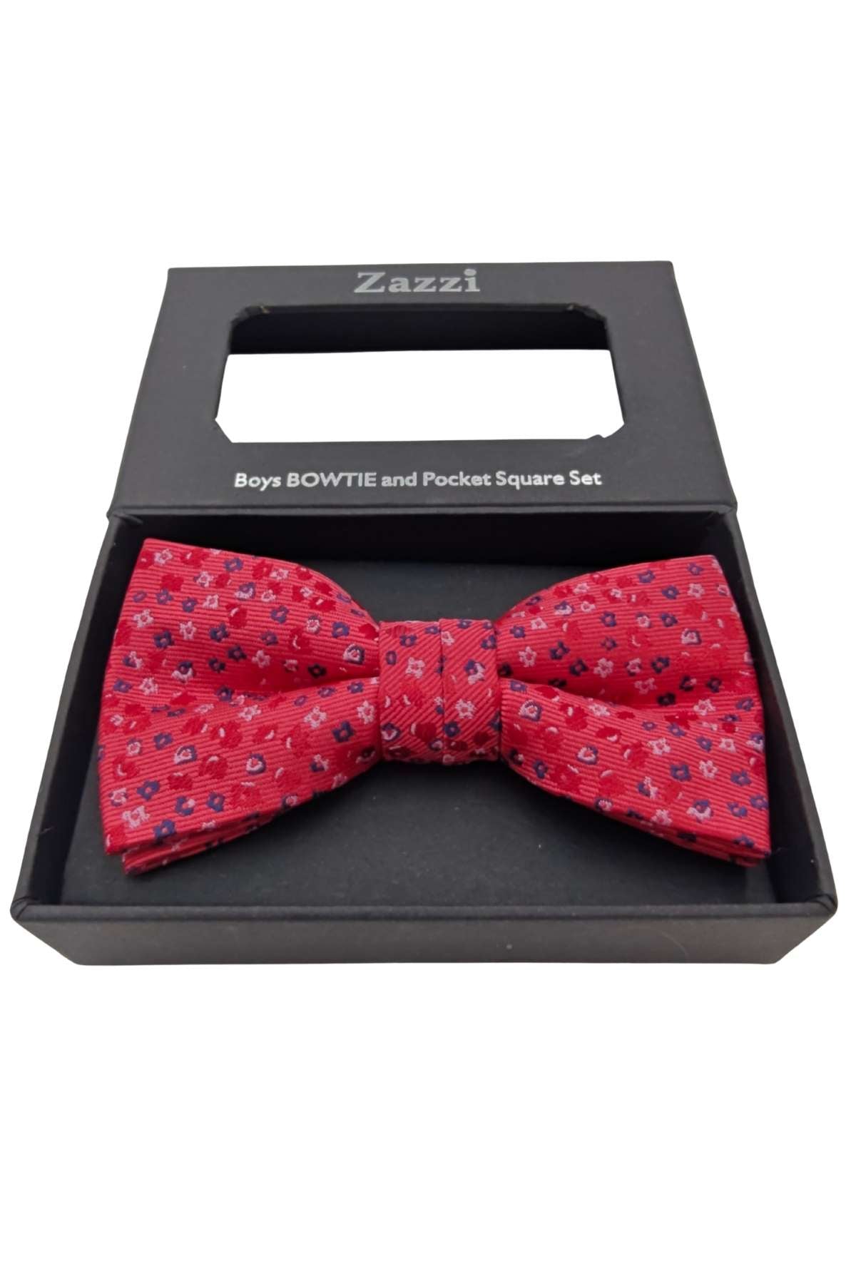 Boys Red Floral Bow & Pocket Square-Closer View of Bow