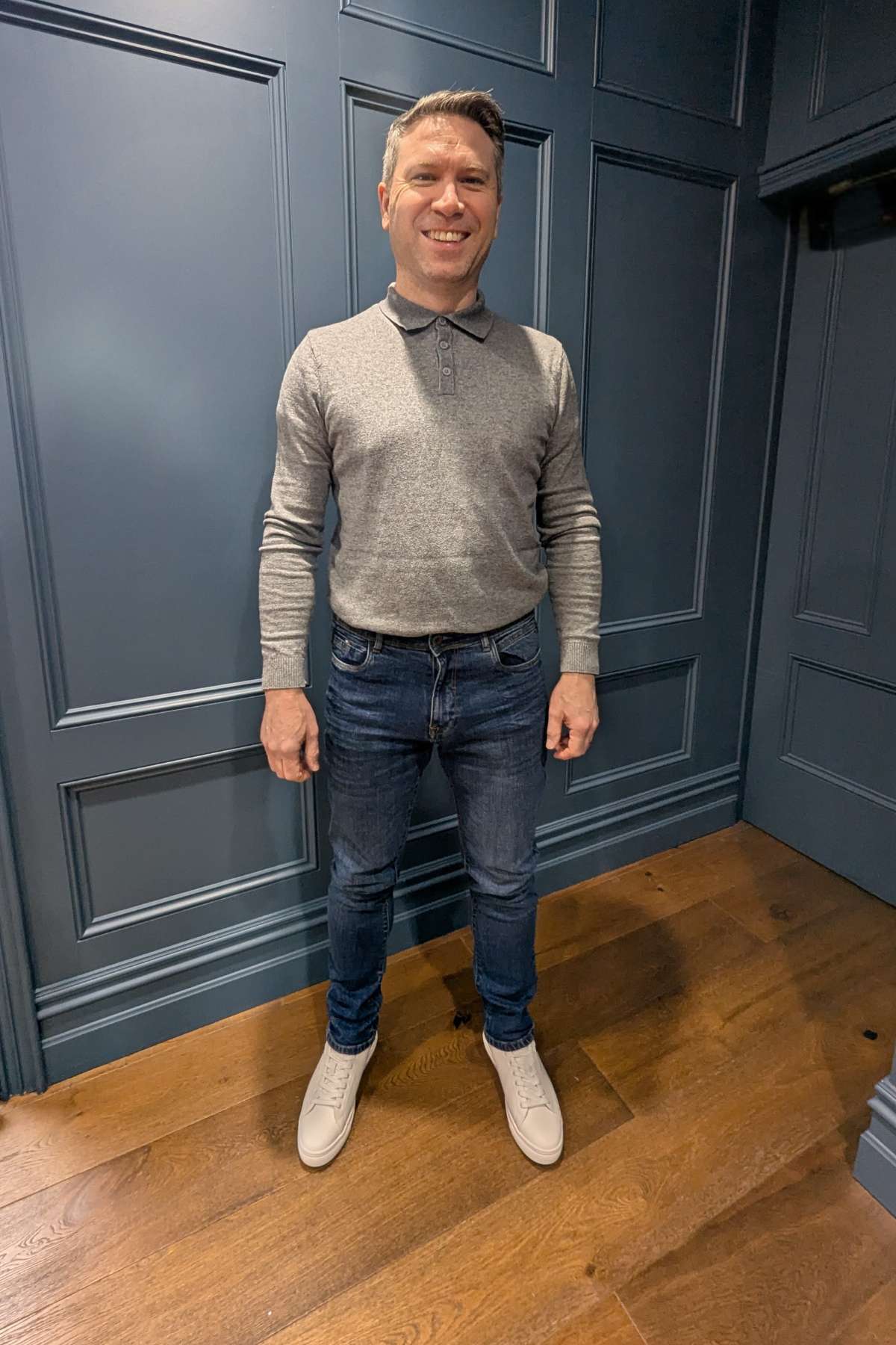 Men's Enzo Mid Stone Wash Jeans-Model Full Front View