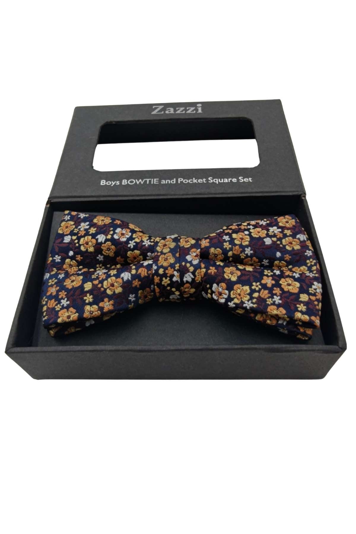 Boys Rust/Burgundy Floral Bow & Pocket Square-Closer View