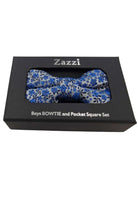 Zazzi Boys Silver / Blue Paisley Bow & Pocket Square Silver/Blue front view