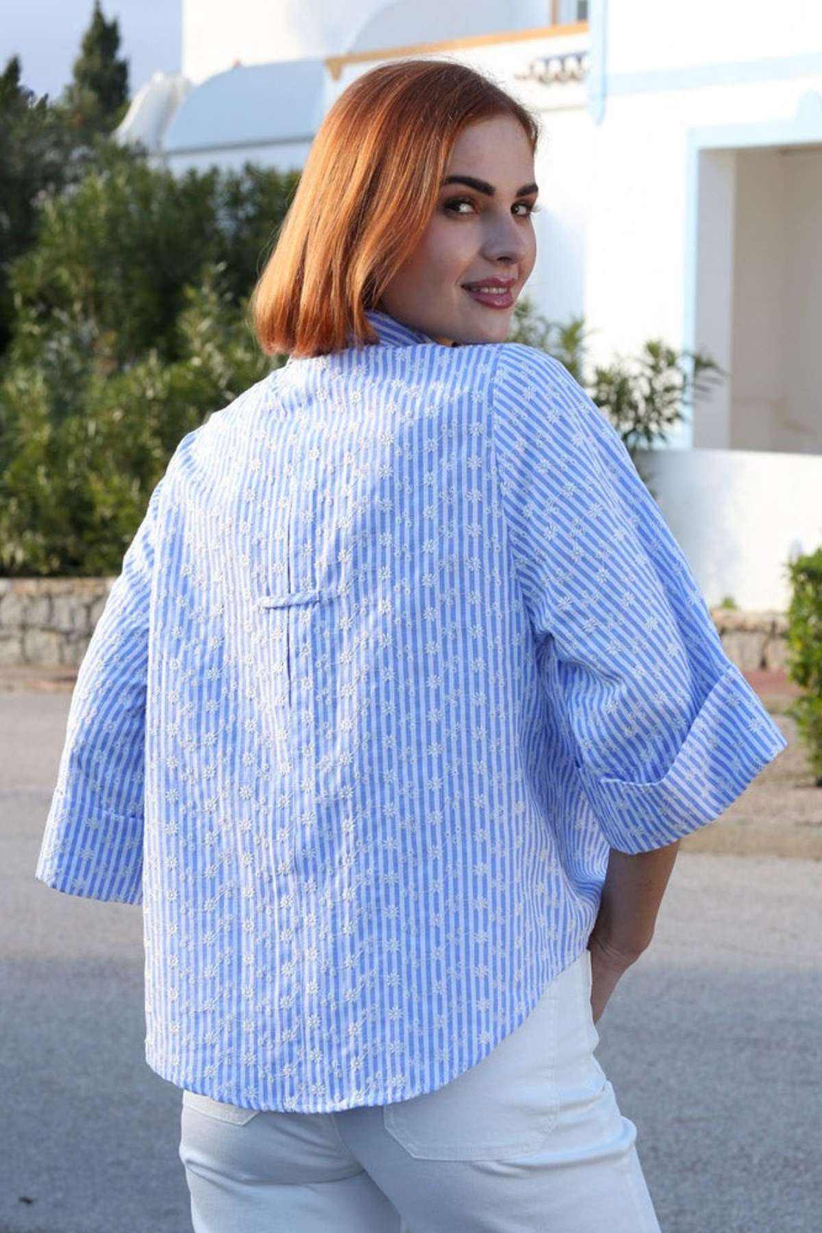 Ladies Raya Sky Shirt-Model Back View