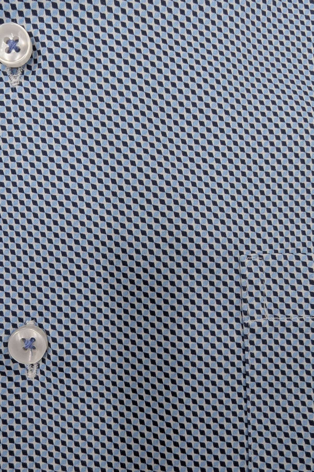 DARIO BELTRAN Afano Blue/White Diamond Print Long Sleeve Shirt Blue/Navy model front view