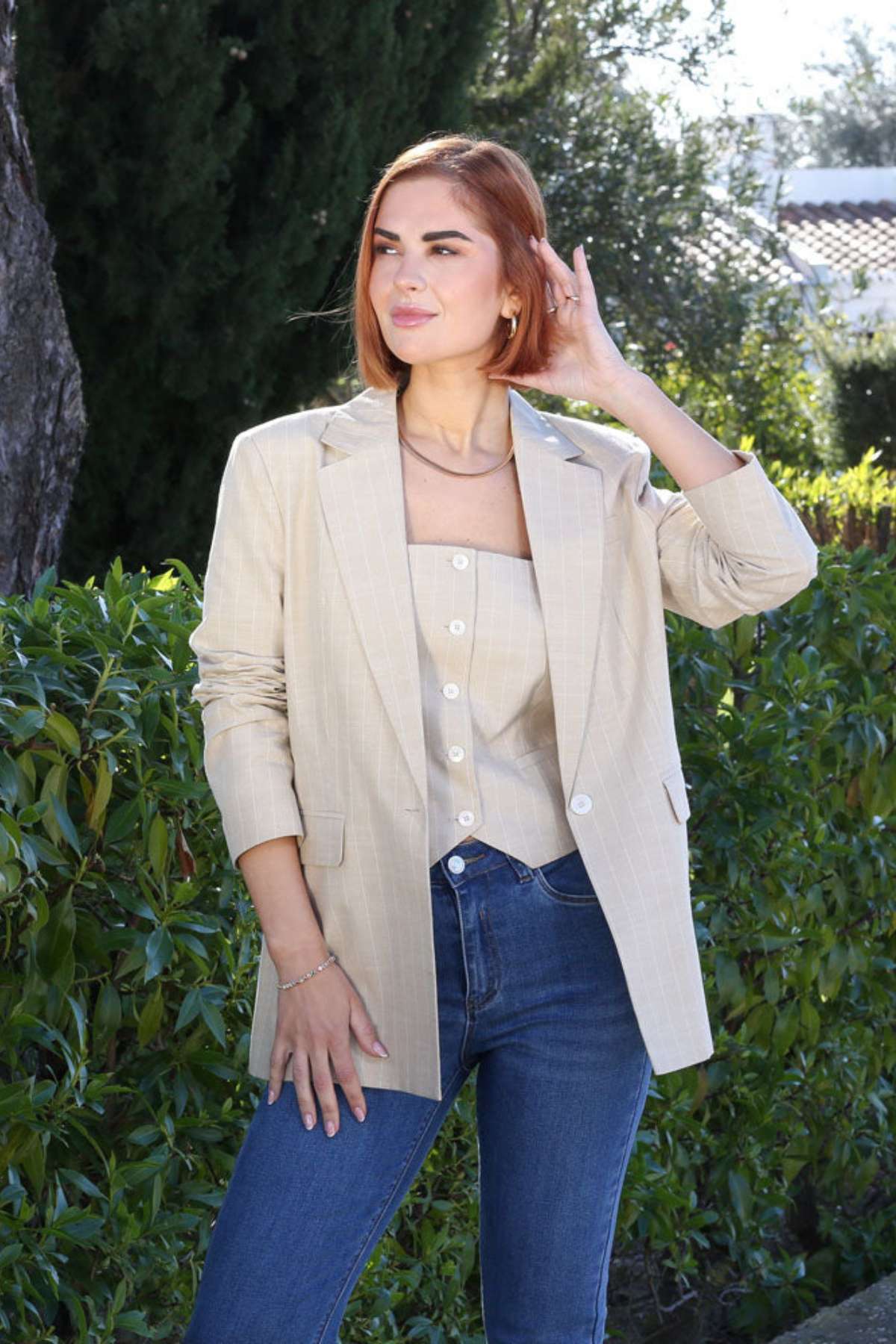 Ladies Bo Sand Blazer-Model Front View