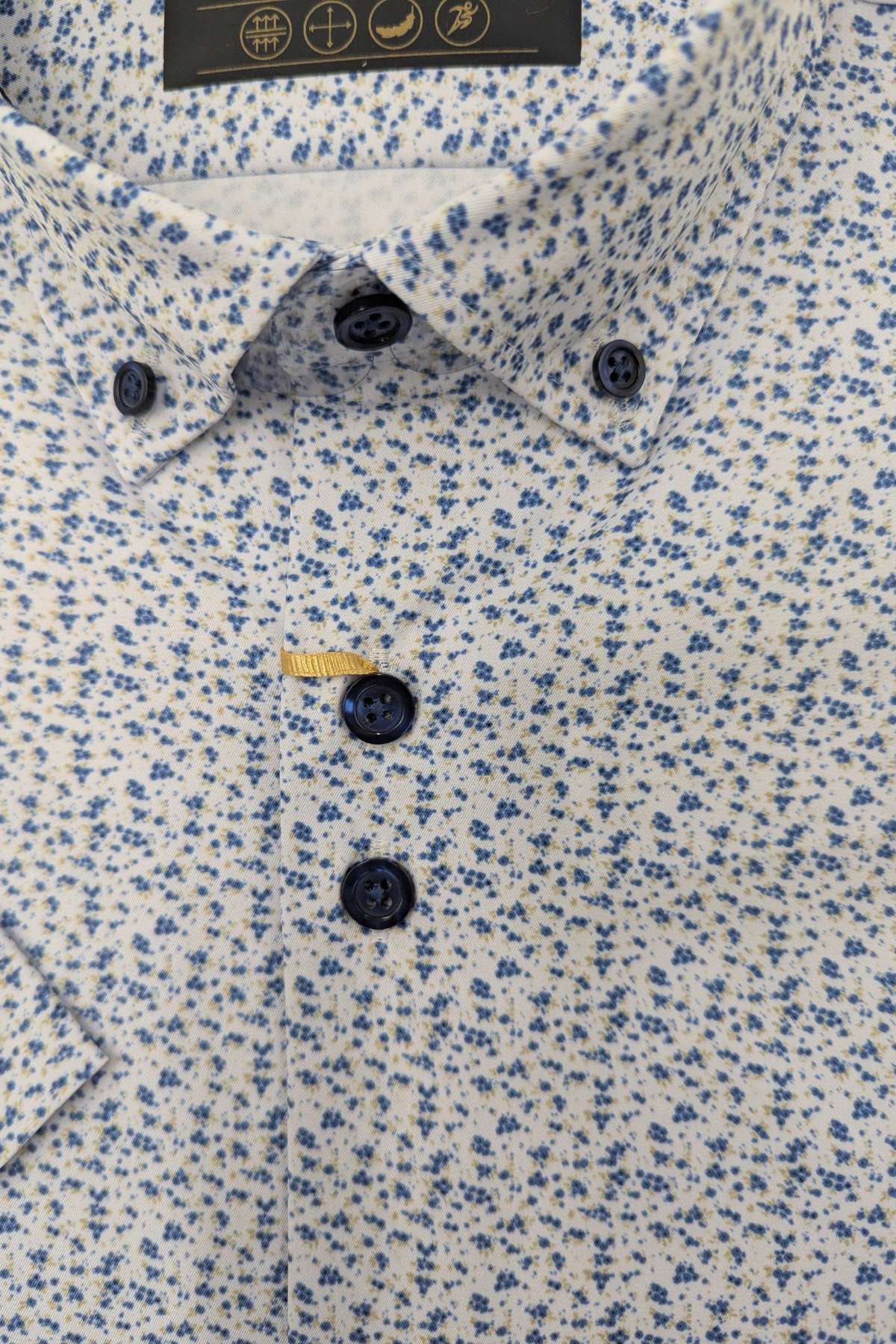 Men's 6th Sense Navy/Tan/White Short Sleeve Shirt-Close Up View