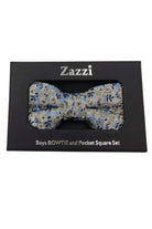 Zazzi Boys Beige / Blue Floral Bow & Pocket Square Beige/Blue front view