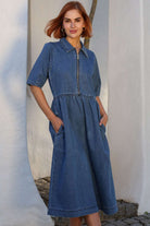 RANT & RAVE LADIES Jade Midi Blue Dress MID BLUE model front view