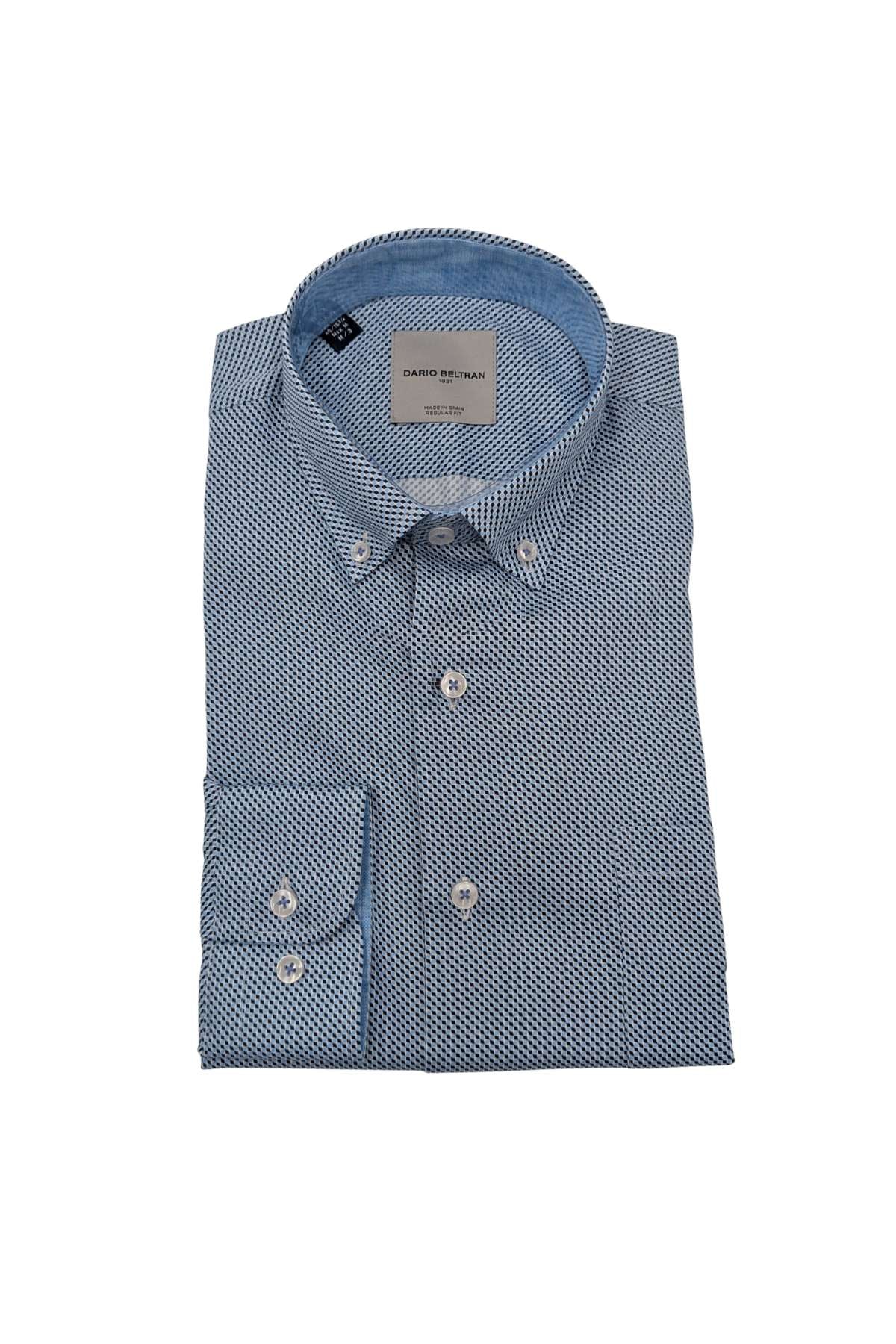 DARIO BELTRAN Afano Blue/White Diamond Print Long Sleeve Shirt Blue/Navy front view