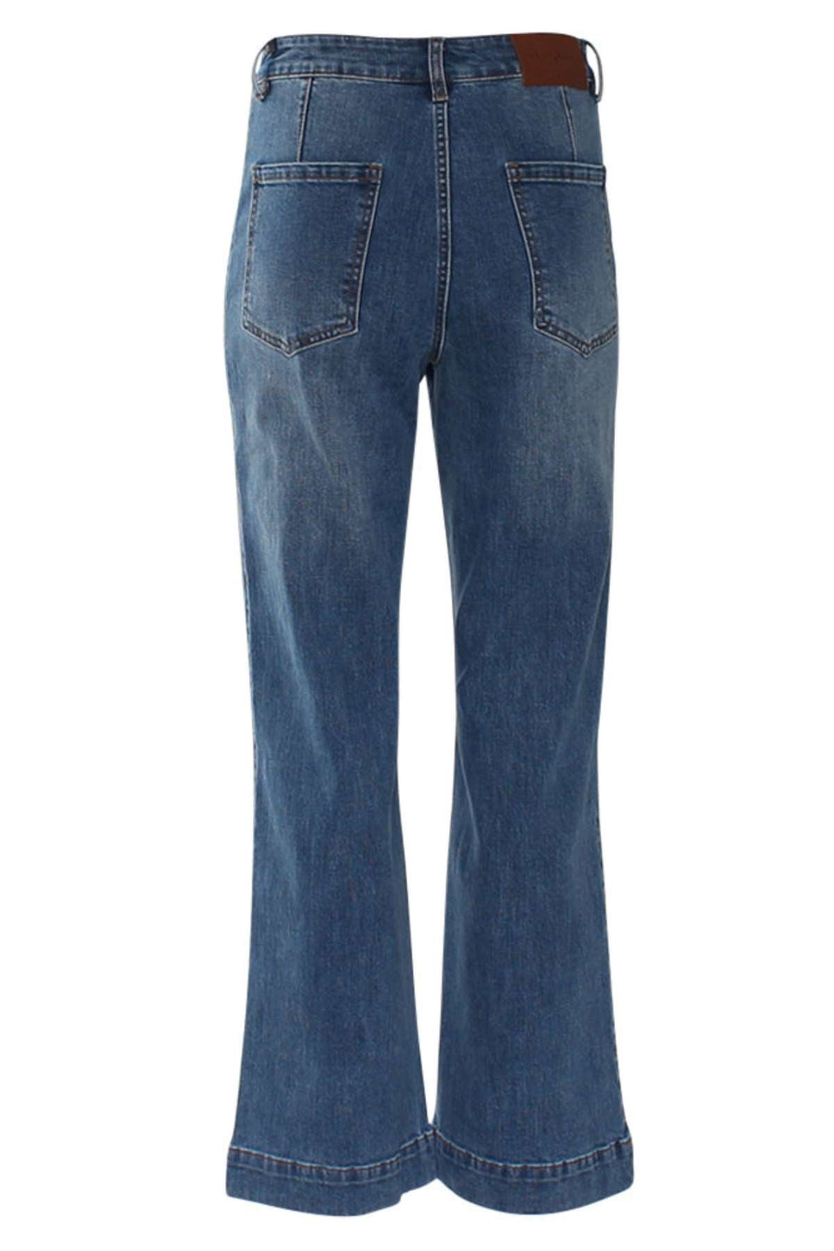 Ladies Janette Wide Leg Mid Wash Jean-Back View