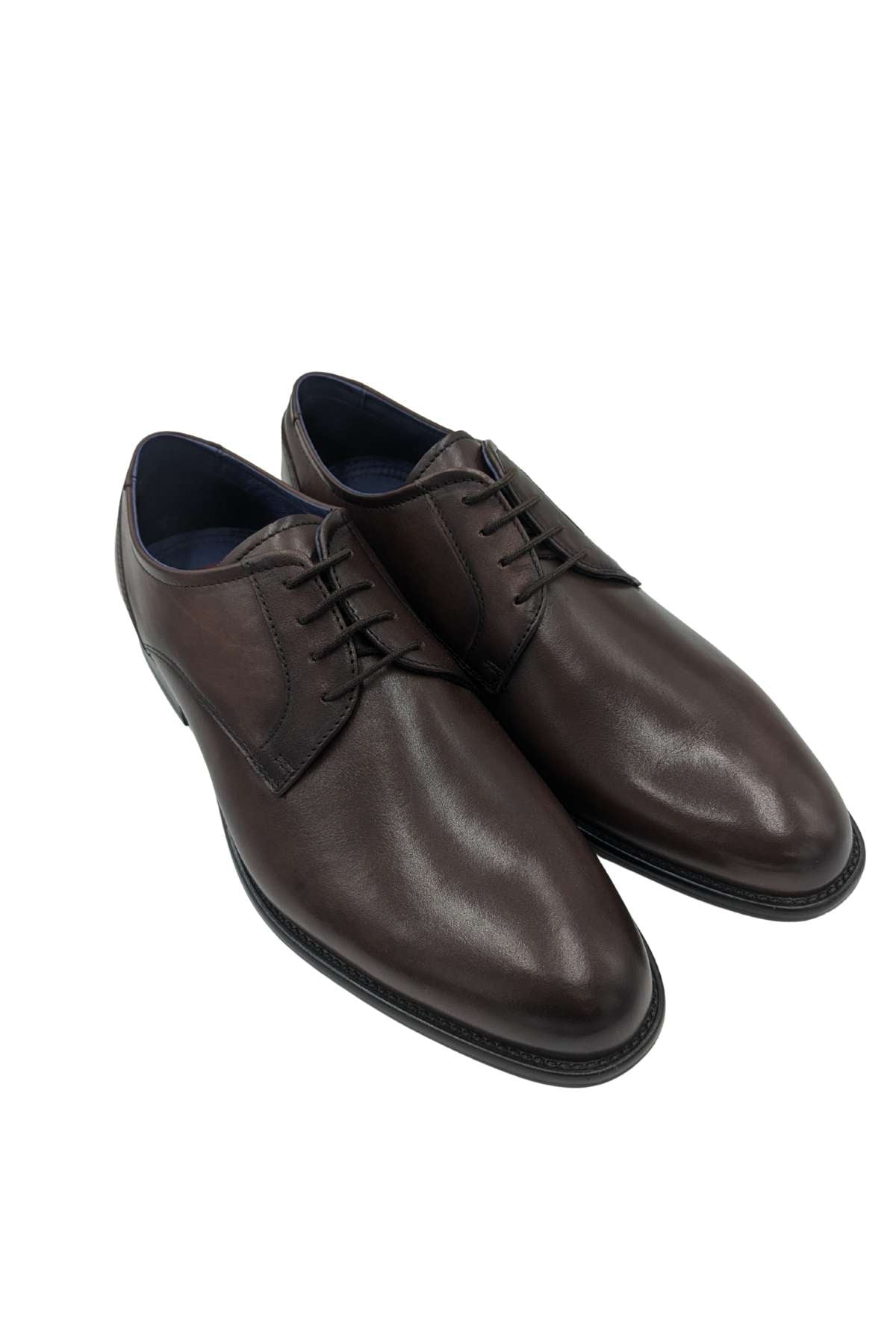 Pair of brown dress shoes on a white background