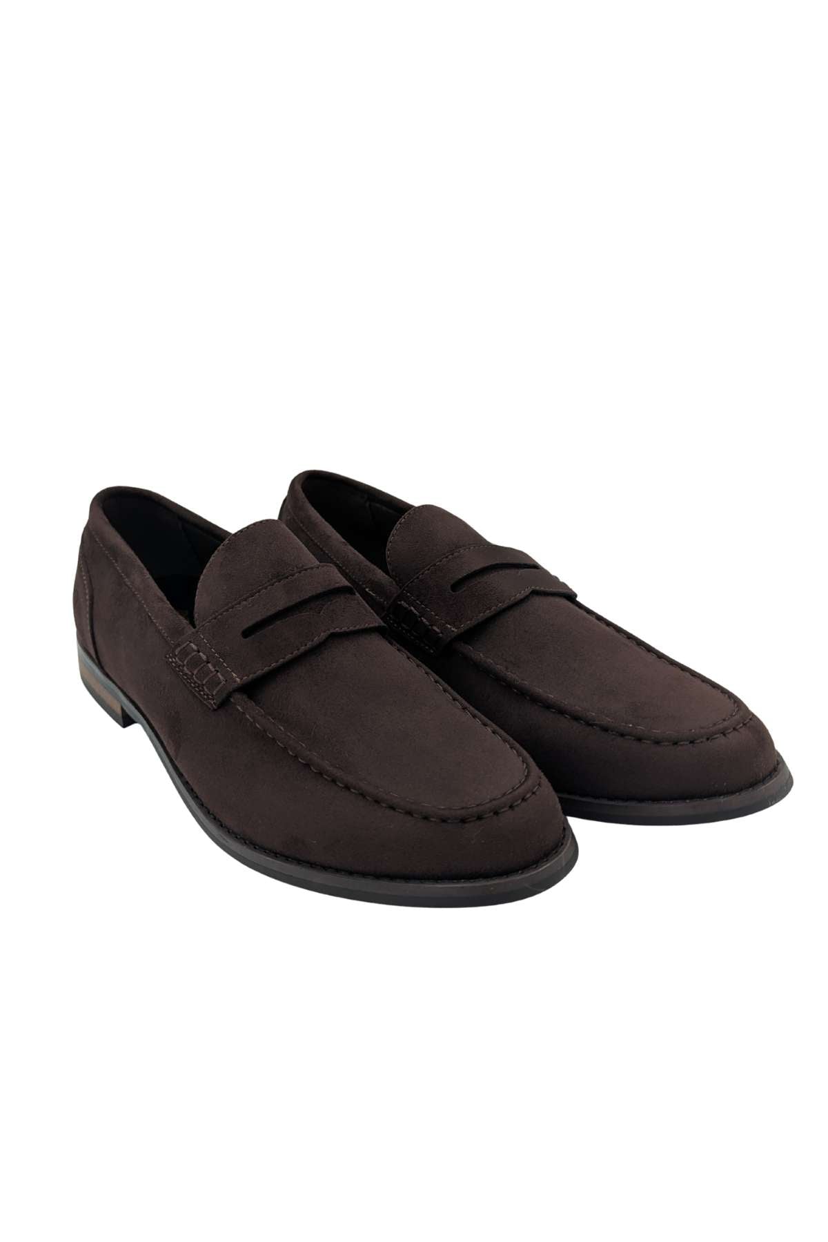 Pair of brown loafers on a white background