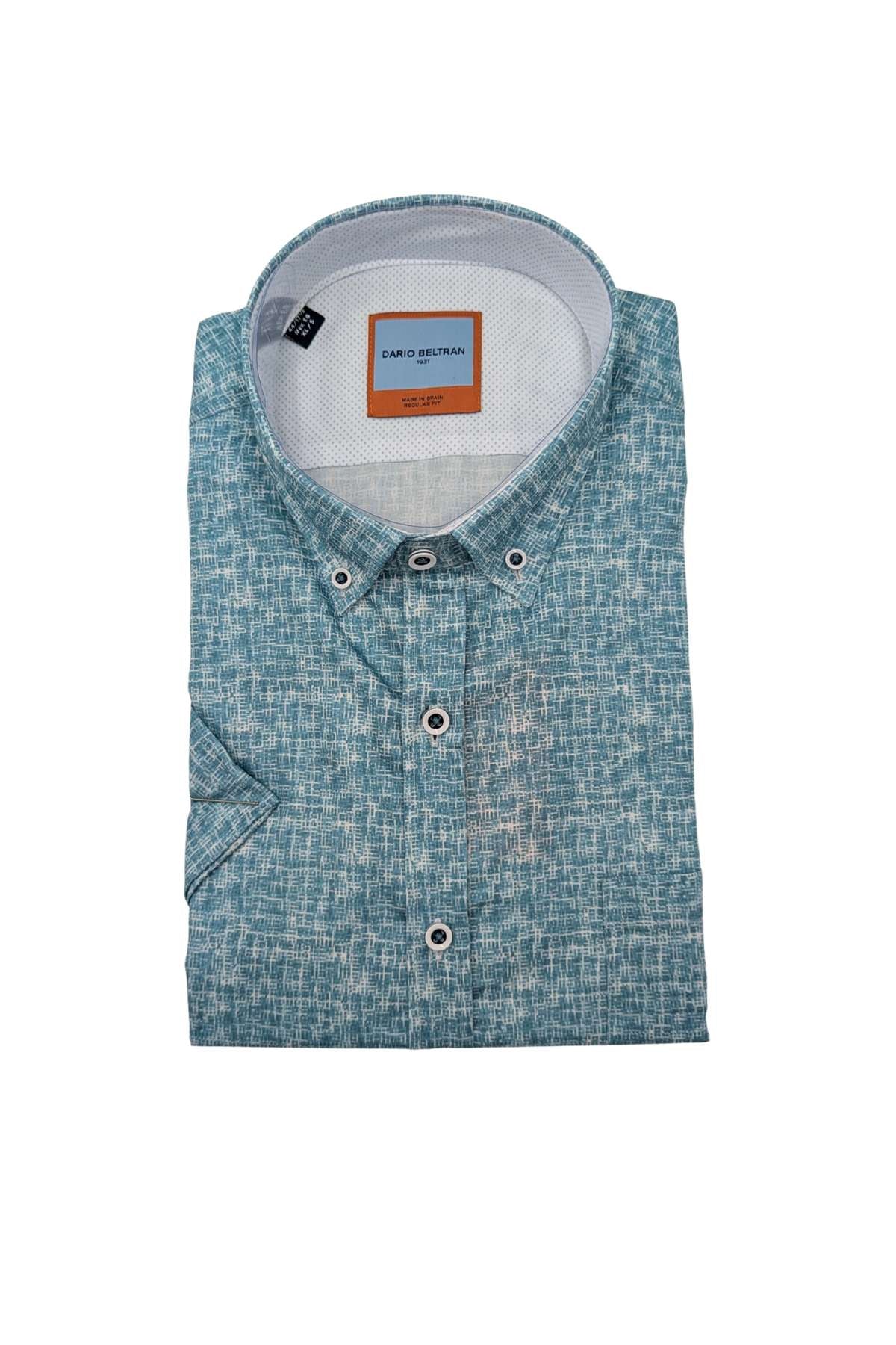 DARIO BELTRAN Amiga Teal/White Short Sleeve Shirt Teal/White front view