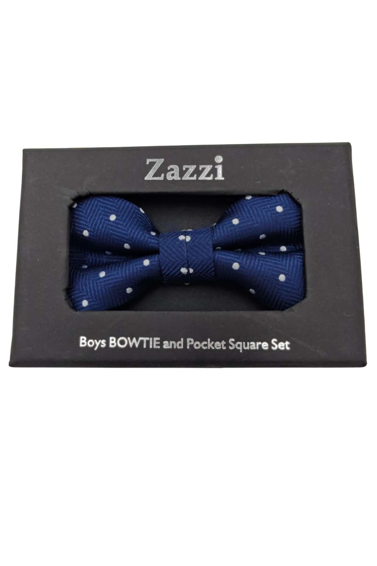 Zazzi Boys Navy Polka Dot Bow & Pocket Square Navy front view